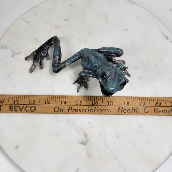 VTG  Kittys Critters Frog Sculpture Green Blue Enameled Metal Cantrell USA - Picture 7 of 16